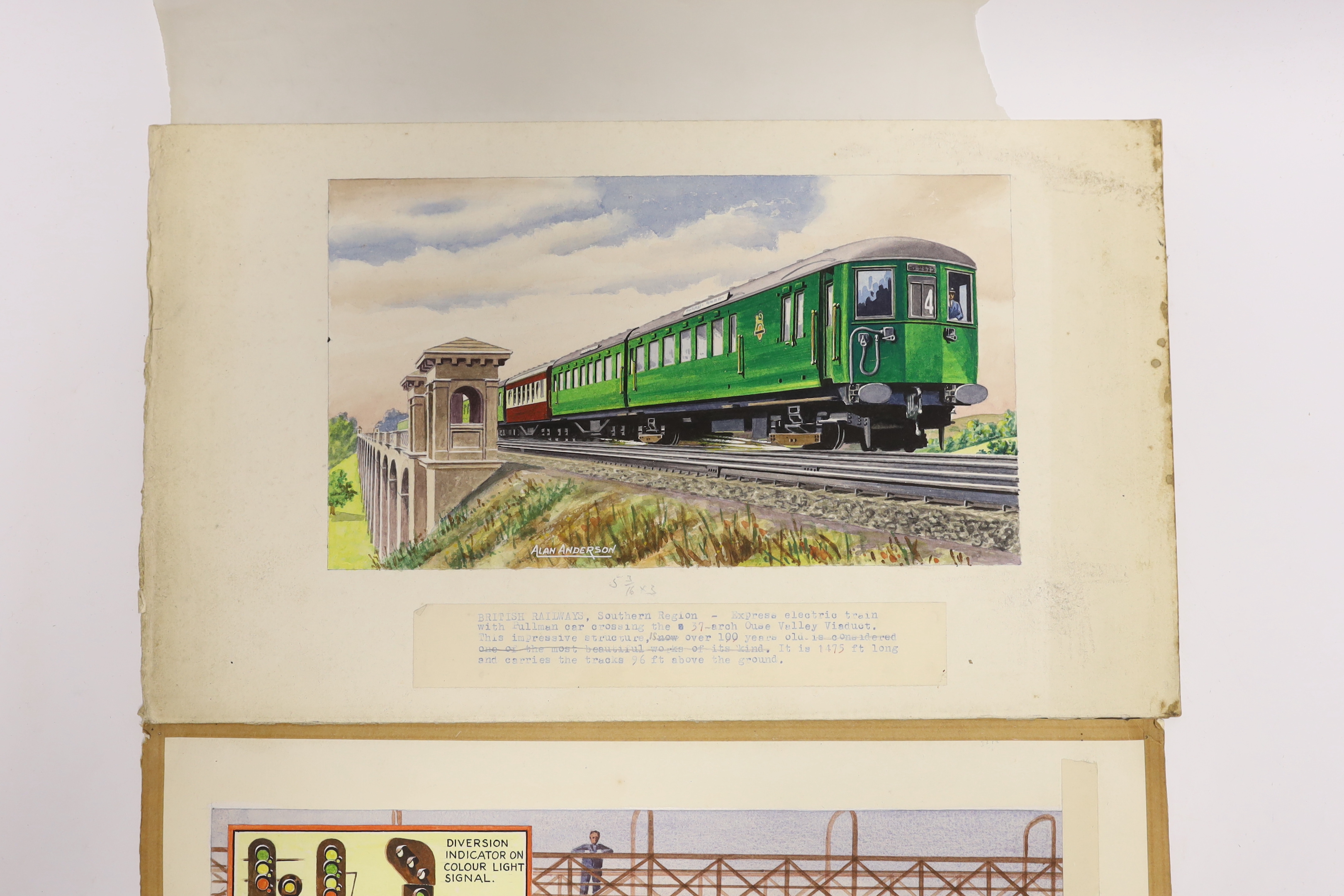 Alan Anderson, two watercolours, a BR SR Pullman EMU, 15 x 26.5cm and a Southern Railway Pullman EMU, 15.5 x 27cm, both signed